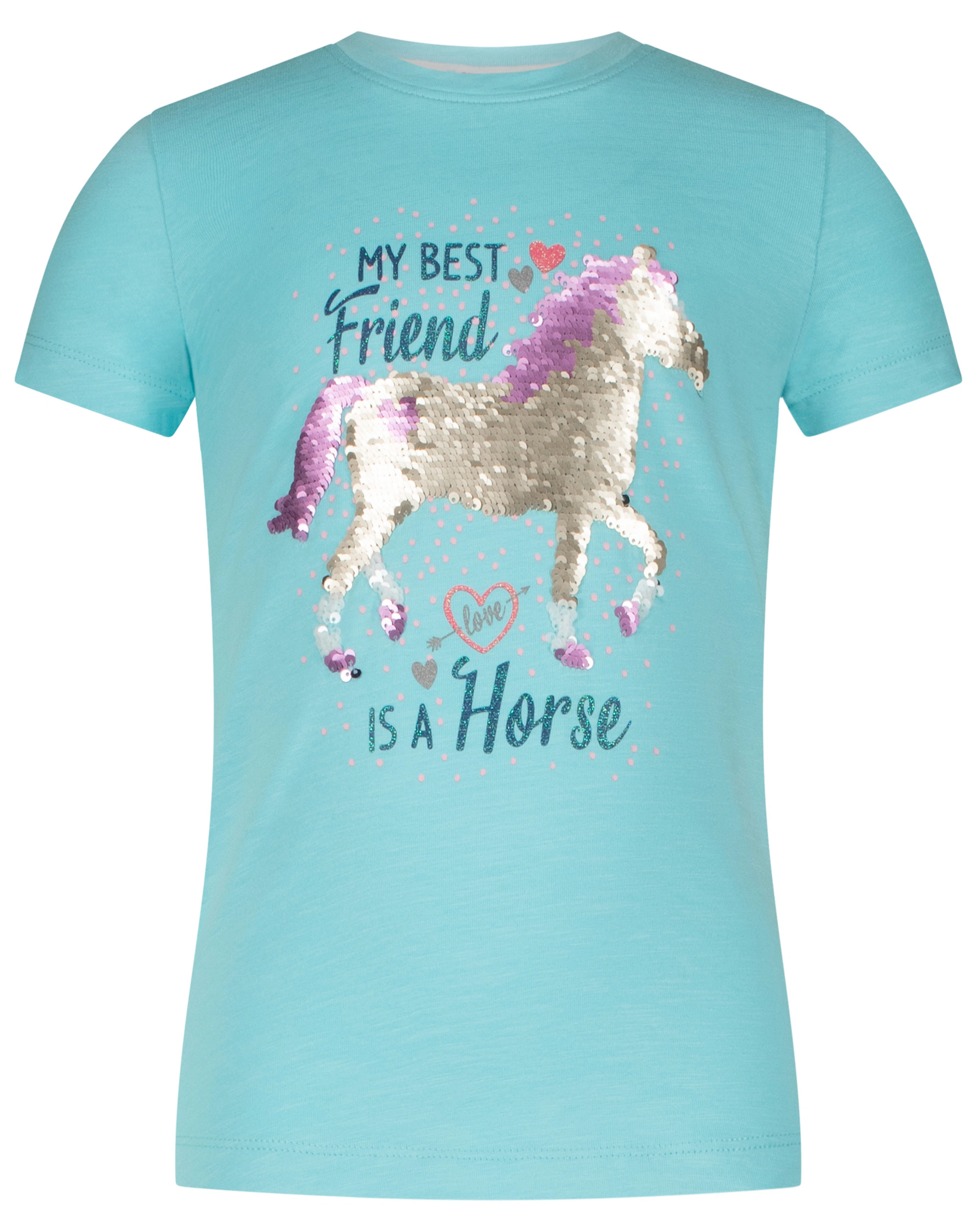 T-Shirt BEST FRIEND HORSE mit Wendepailletten in curacao