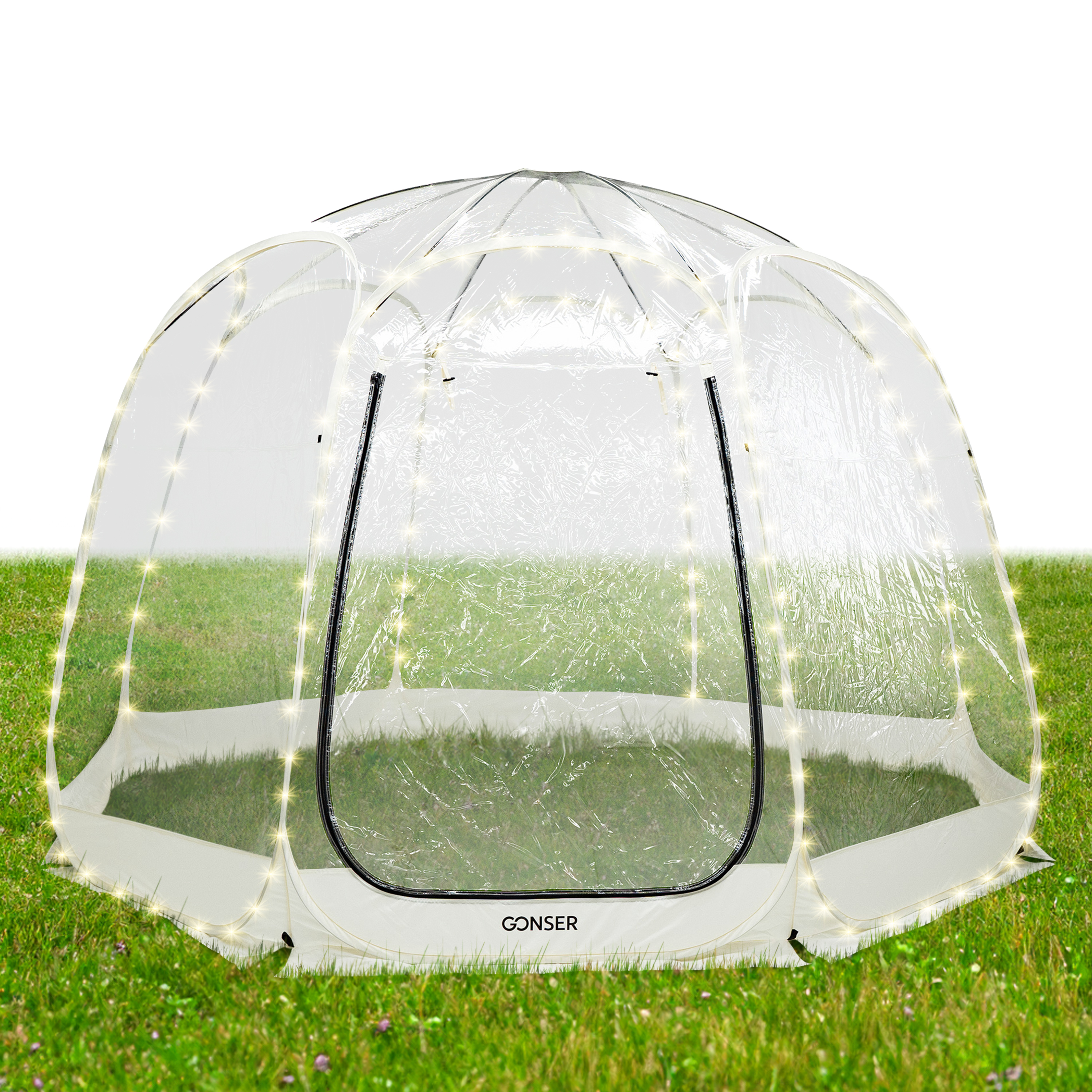 Pop-Up Bubble Zelt LED 8-10 Personen 3.8 m transparent/weiss