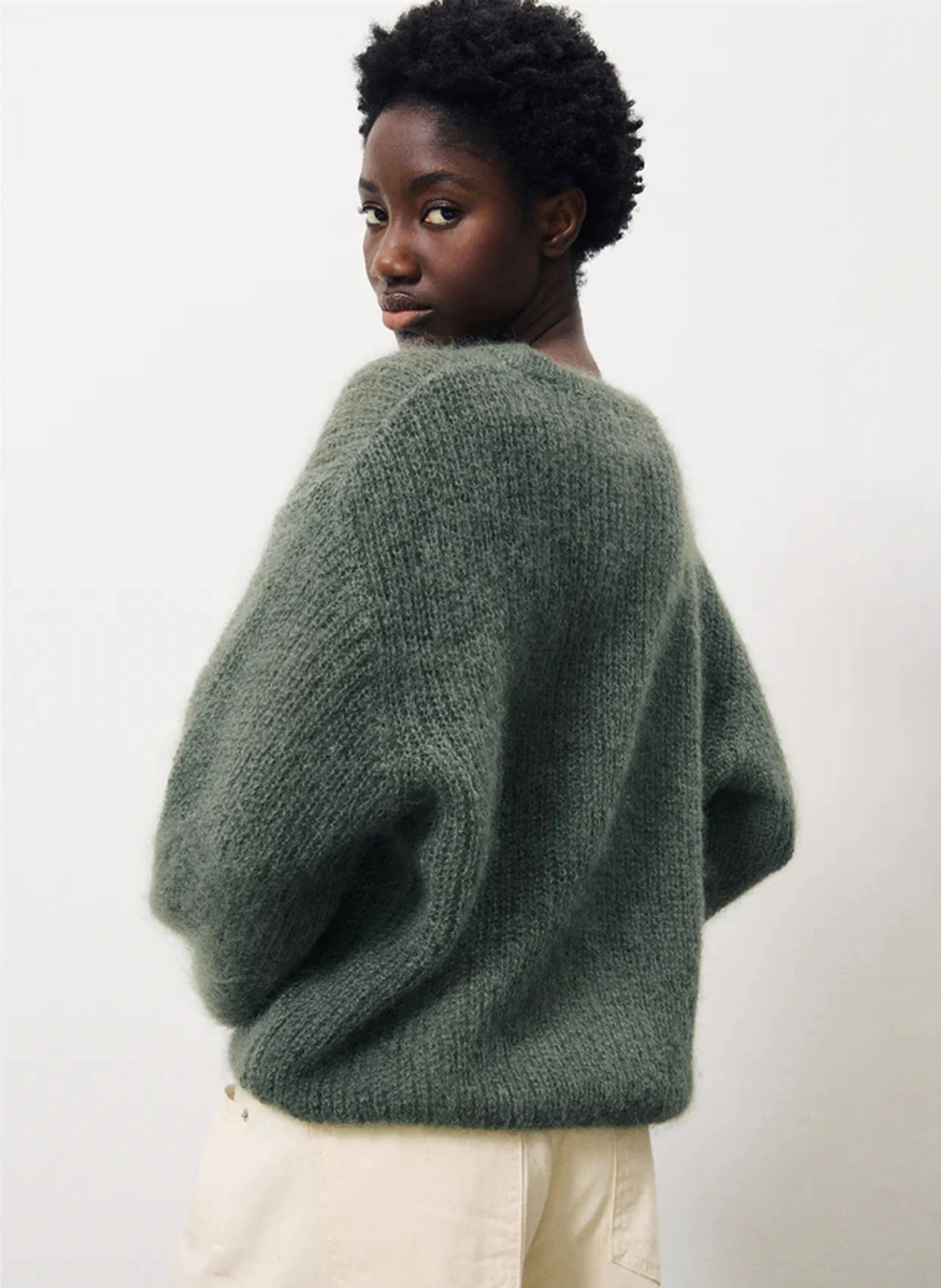 PATSY - Pull col rond en laine mélangée| Vert