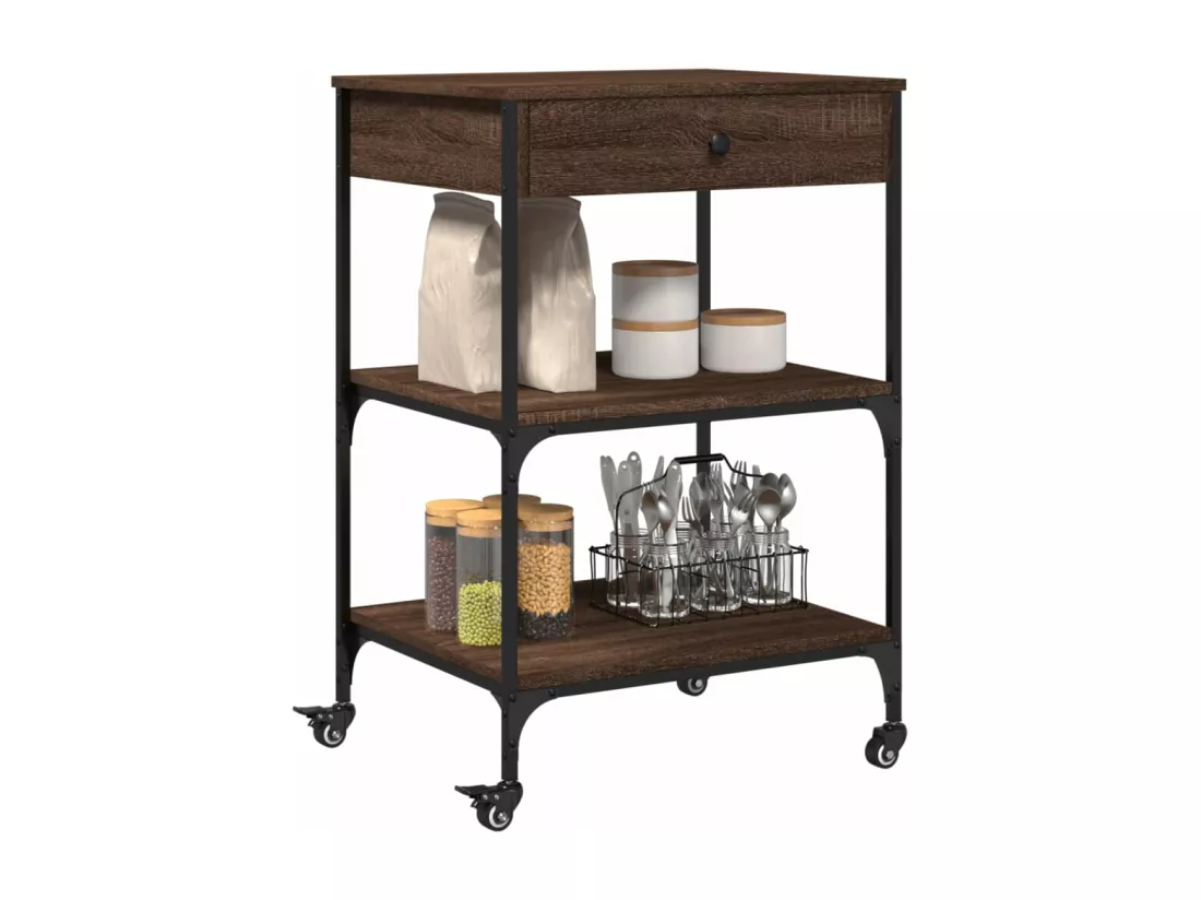 Chariot de cuisine chêne marron 60x48x89,5 cm bois d'ingénierie