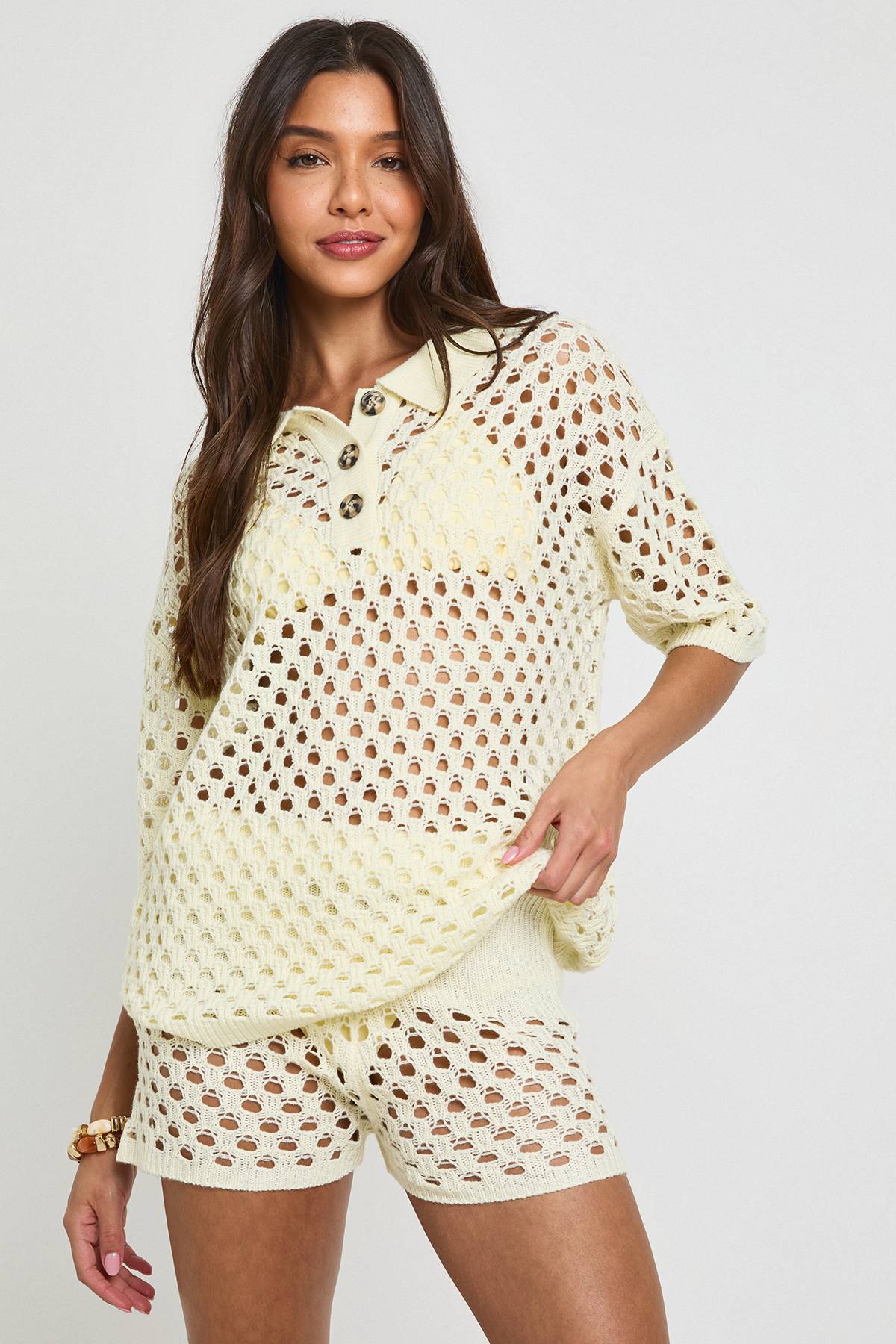 boohoo Ensemble Chemise Et Short En Crochet Surdimensionné