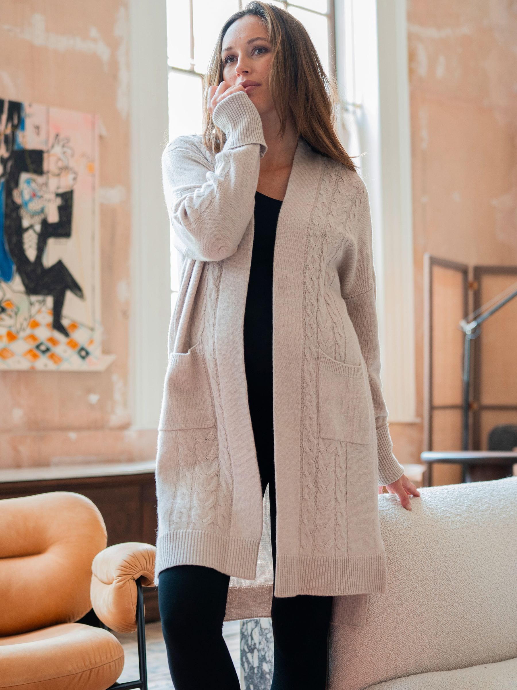 Crème - Seraphine Long Line Maternity Cardigan