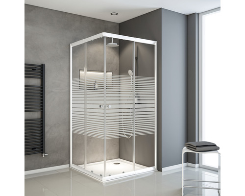 Hoekinstap SCHULTE Sunny ExpressPlus 75 - 90 cm x 180 cm, profielkleur wit, glasdecor horizontale strepen EP19442 04 72