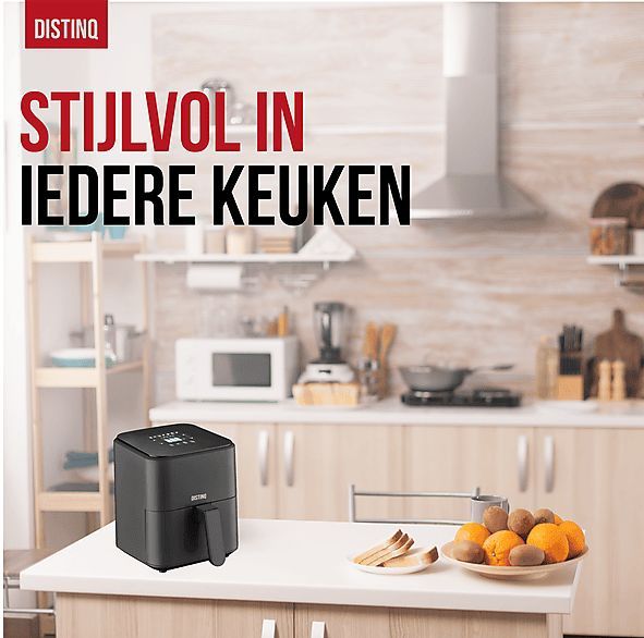 DistinQ Heteluchtfriteuse compact- Airfryer - 4 liter inhoud - Digitaal display - Zwart