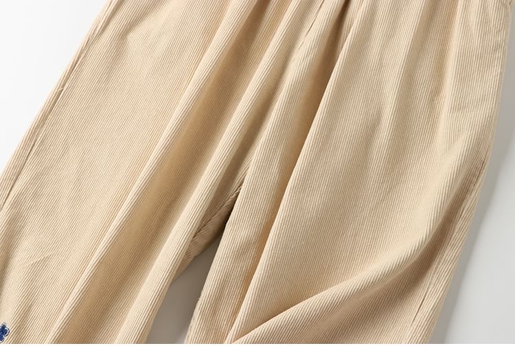 CosmoCorner - Corduroy Harembroek met elastische taille en bloemenaccent