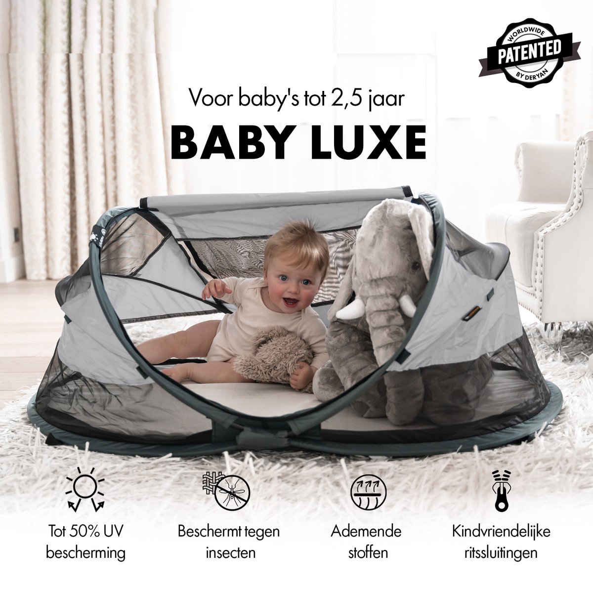 Deryan Baby Luxe campingbedje - Silver
