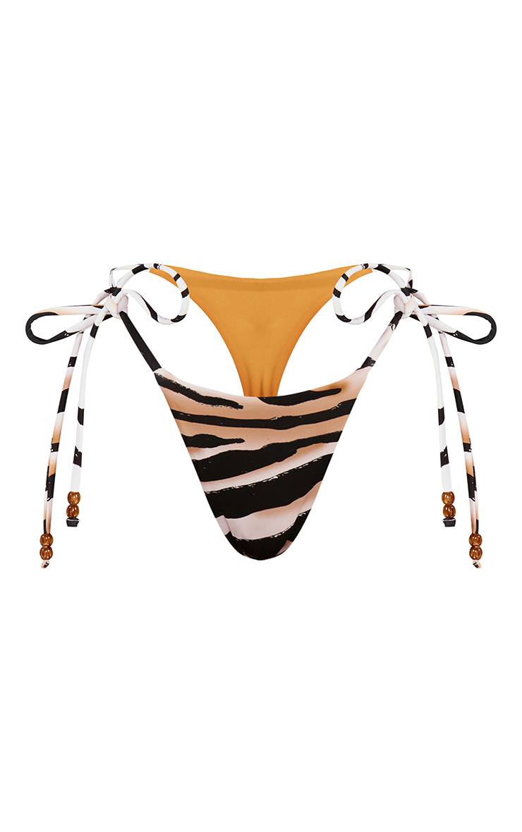 Moutarde Bas De Bikini À Rayures Avec Liens À Nouer Et Perles