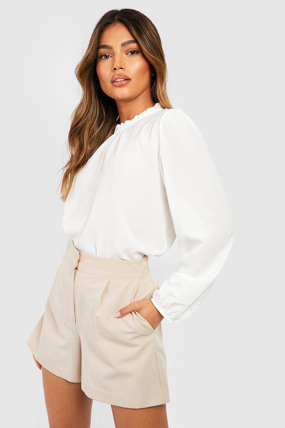 boohoo Blouse tissée à manches longues avec col à volants