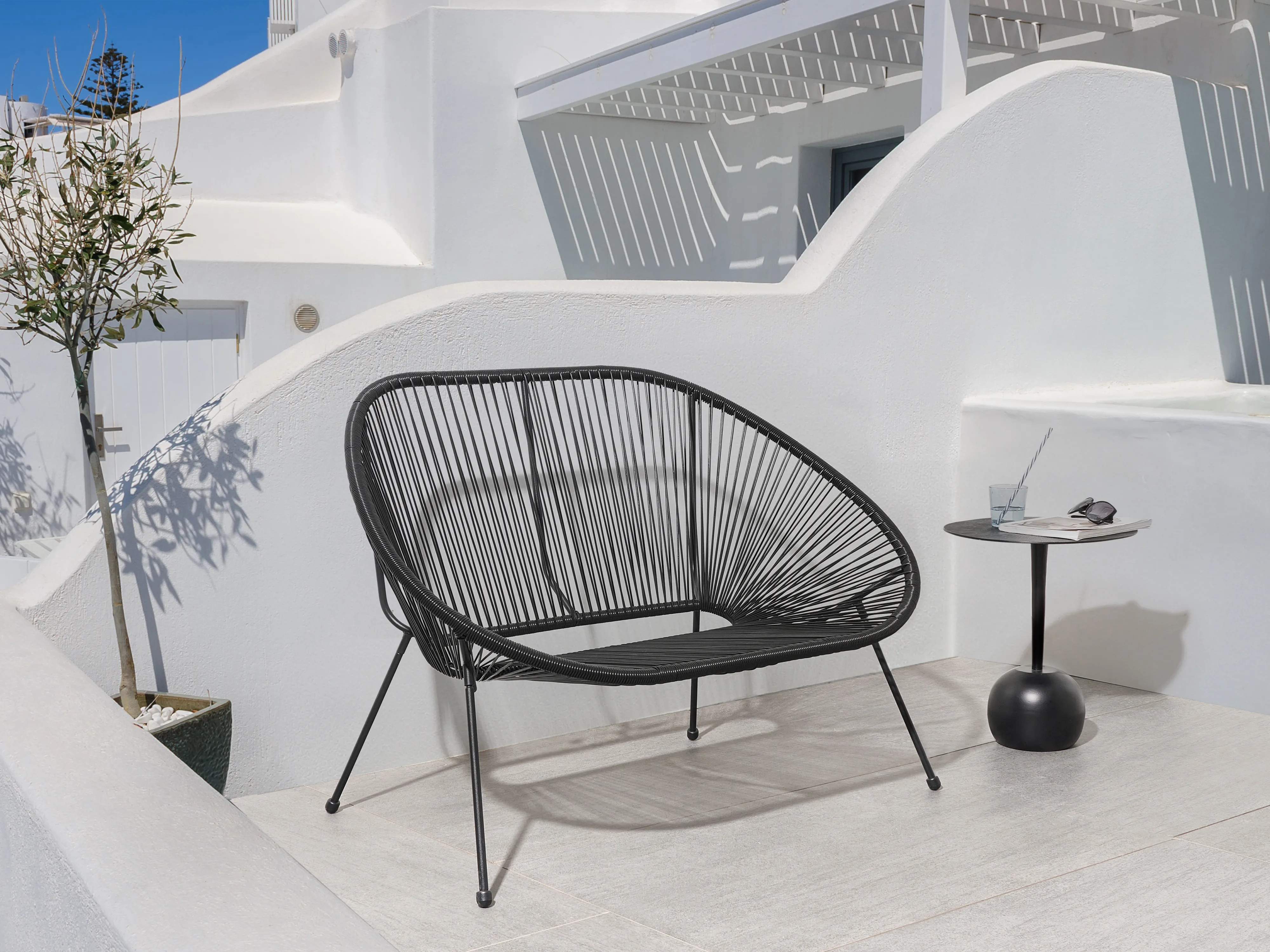 Tuinbank ACAPULCO II 113 cm PE rotan Zwart