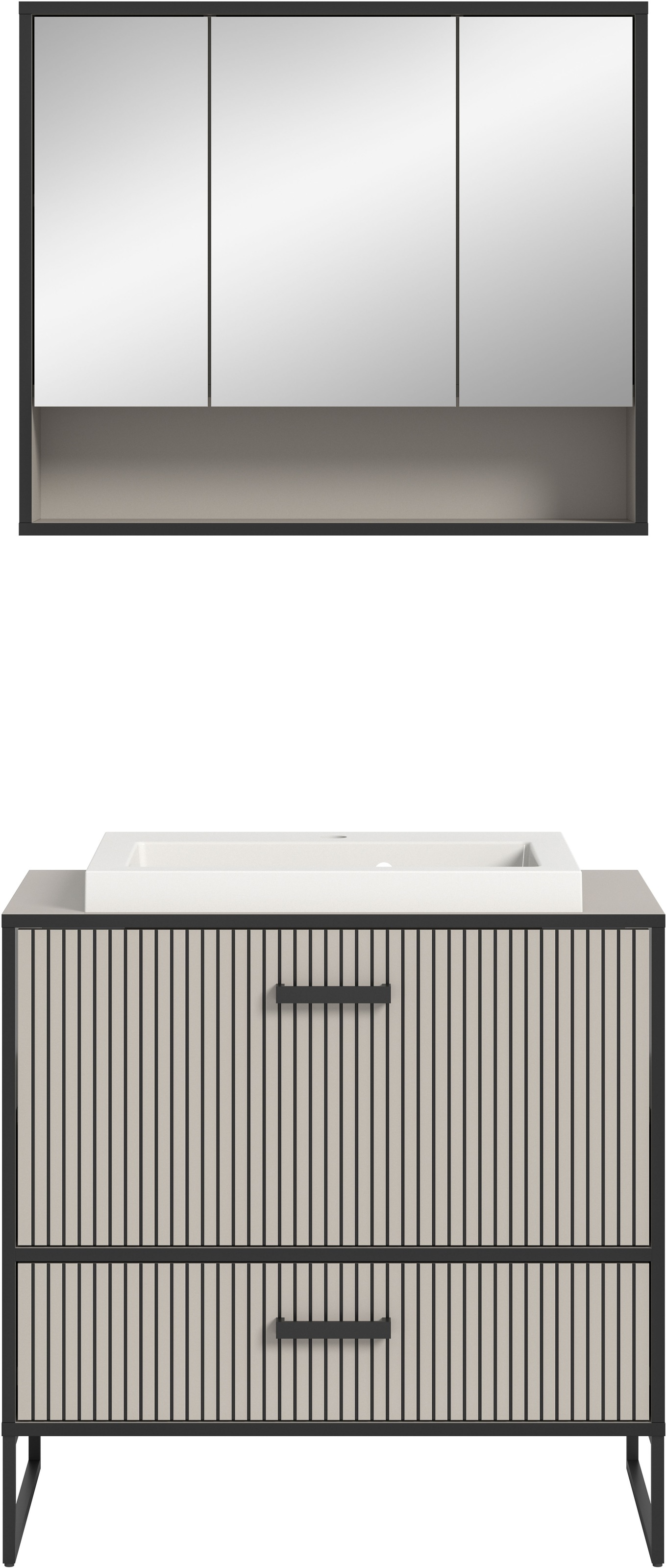 welltime Badmöbel-Set »Locri, Breite 80 cm, Rillenoptik, Metallkufen« 2 Stk. tlg.