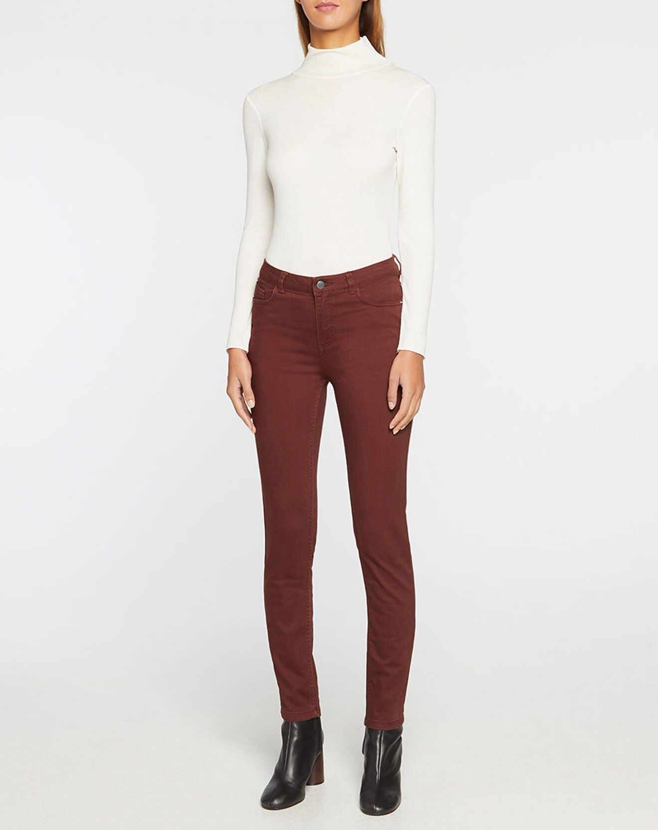 Galeries Lafayette Jean ajusté Gerly en Toile de coton marron foncé