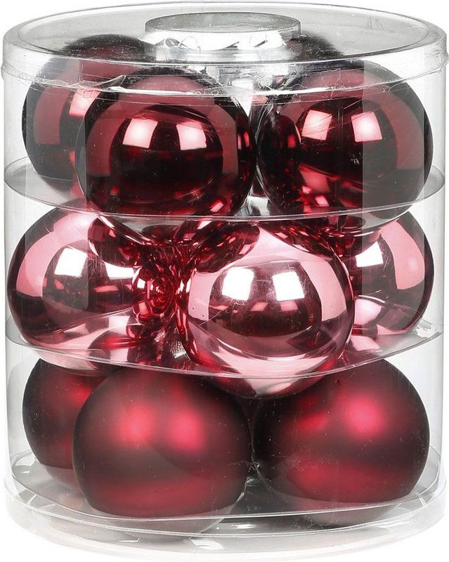Kerstballen - Roze/Rood - Glas - Set van 12 - 8 cm