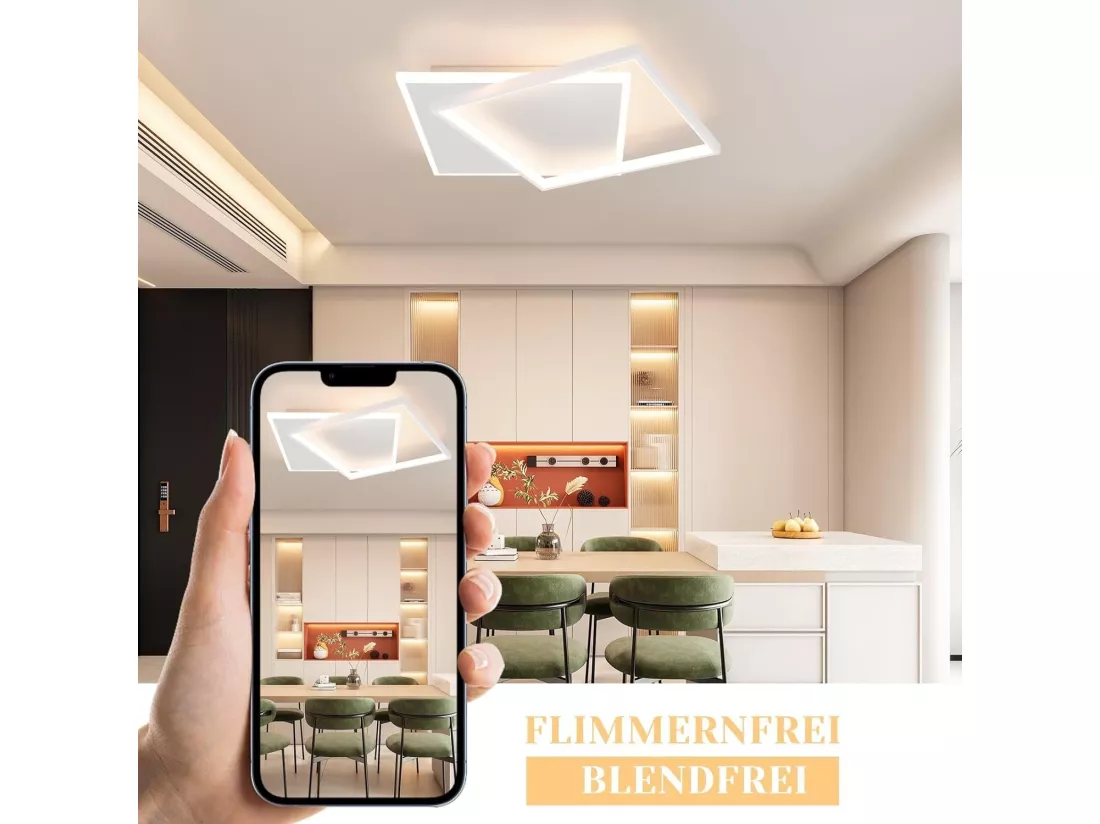 NETTLIFE Plafonnier LED réglable 44W, blanc, design carré, avec télécommande, 44x40cm