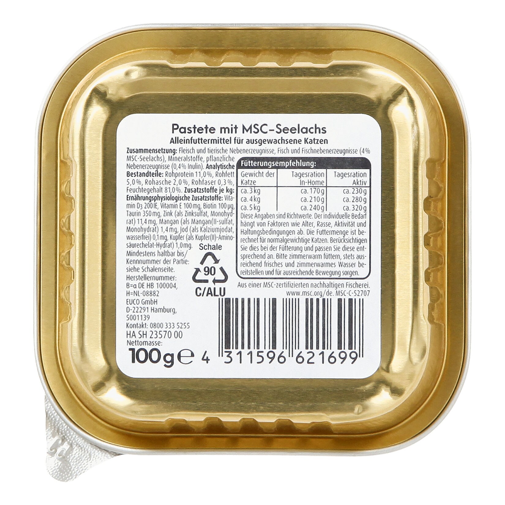 Attica Katzennahrung Pastete mit MSC Seelachs 100 g, 32er Pack