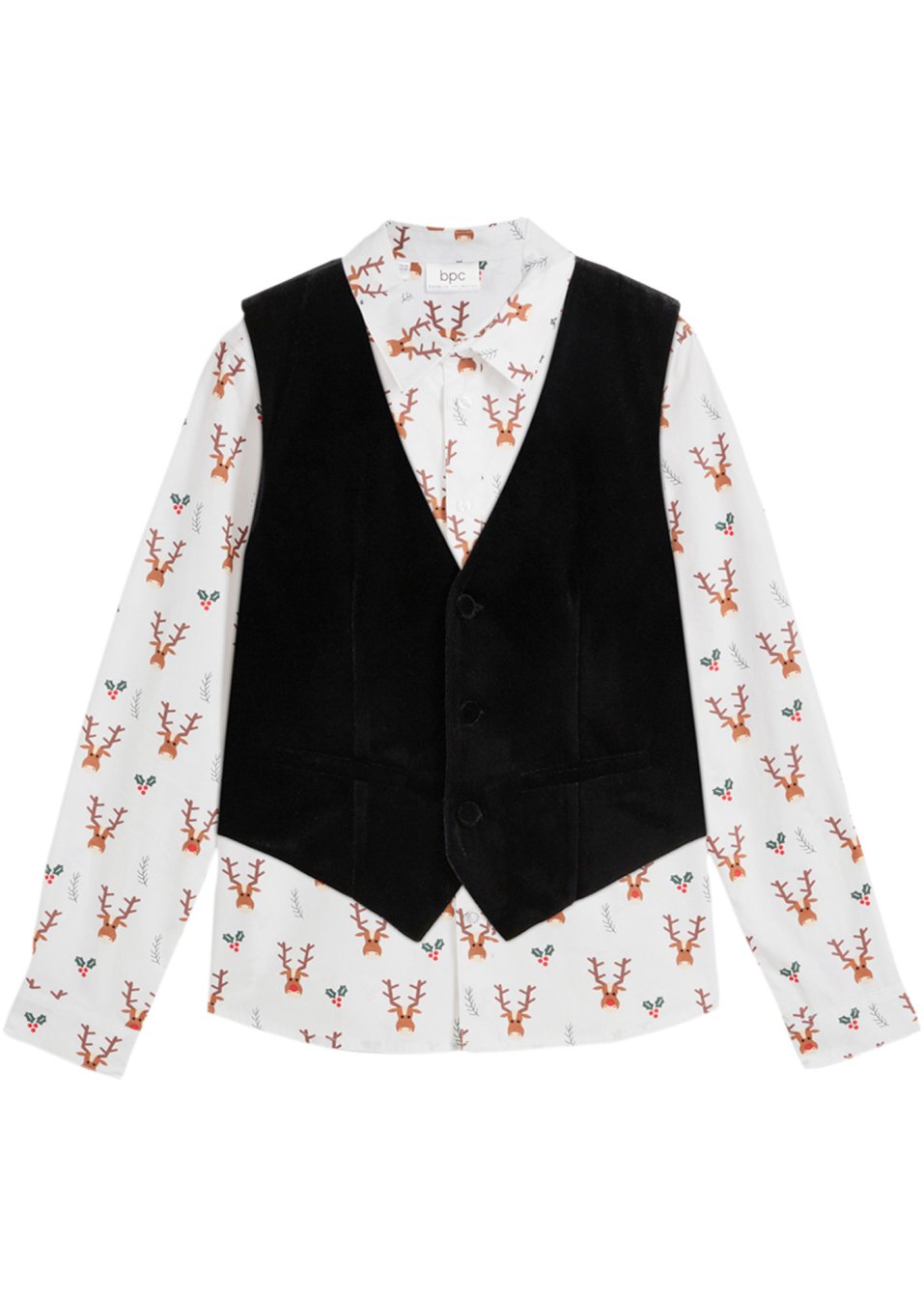 Chemise manches longues garçon avec gilet en velours (ens. 2 pces)