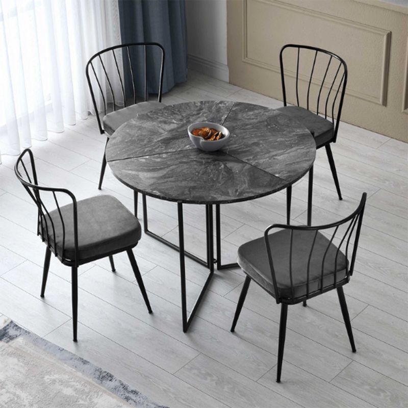 inklapbare ronde antraciet eettafel van 100 cm: Stijlvolle marmerlook