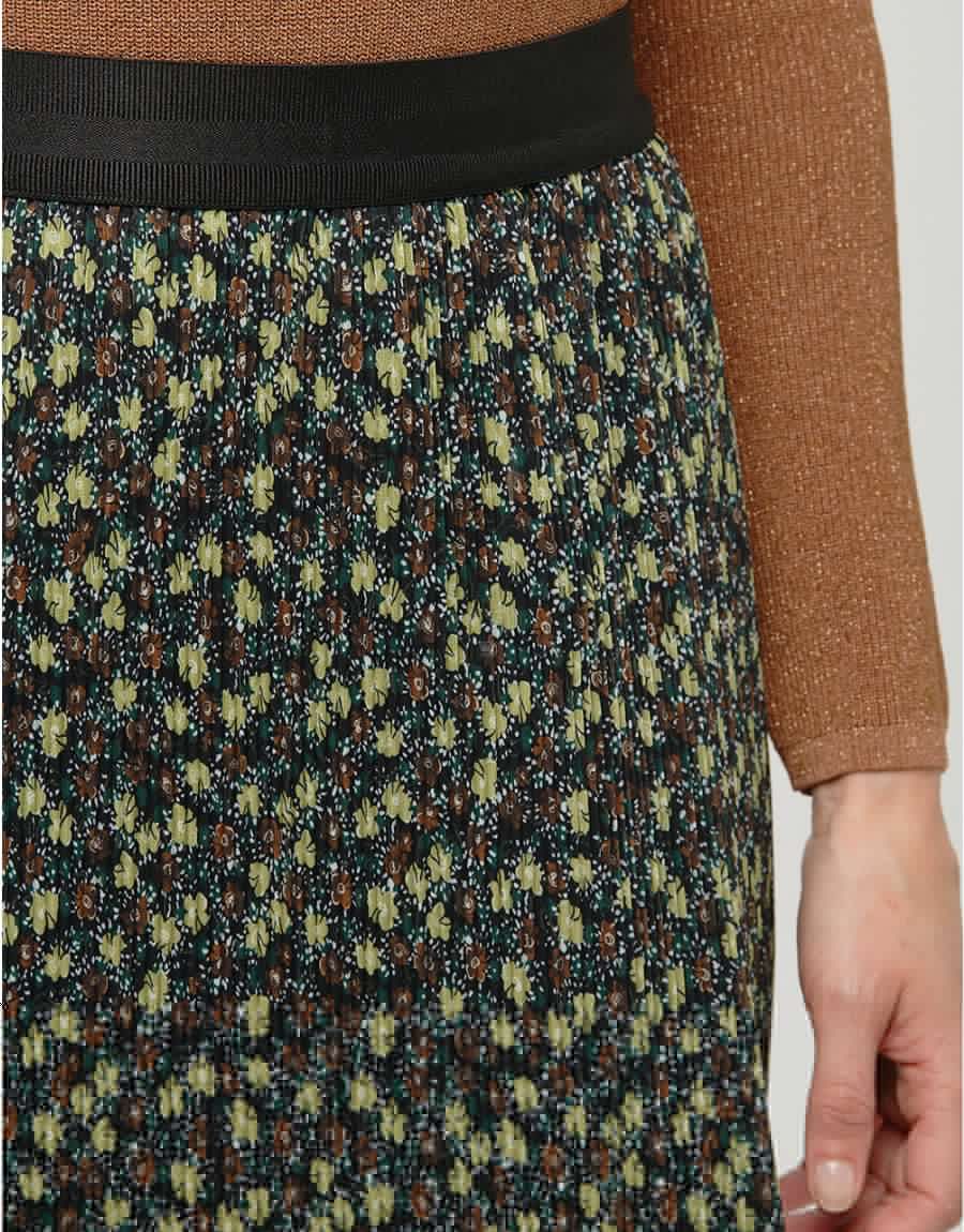 Jupe plissée floral kaki