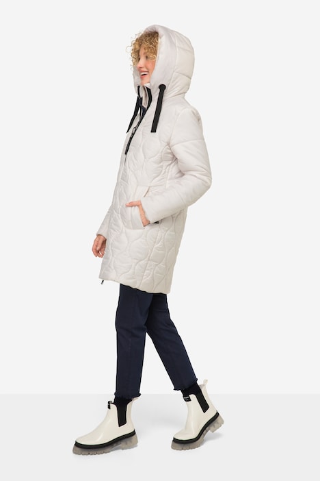 Long-Steppjacke, Kapuze, Zipper, Langarm, fällt kleiner aus