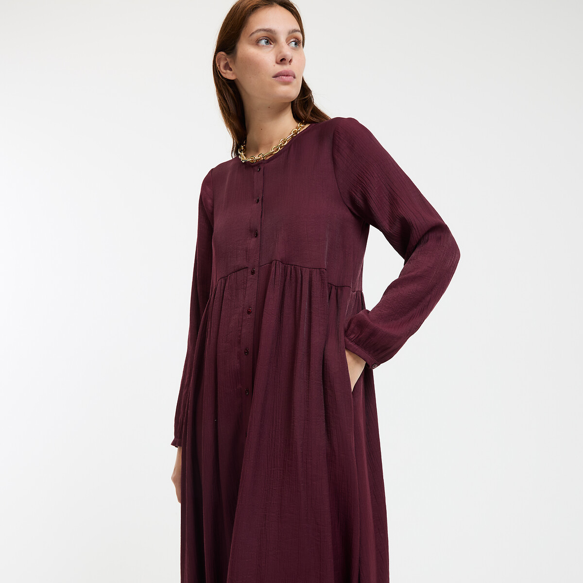 COLEÇÕES LA REDOUTE<br>Vestido longo, mangas compridas. Assinatura SUZIE