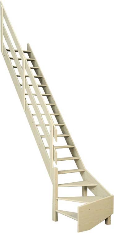 HandyStairs Müllertreppe “Rustic70” – kwartslag links – hoogte 280 cm – 13 treden van dennenhout