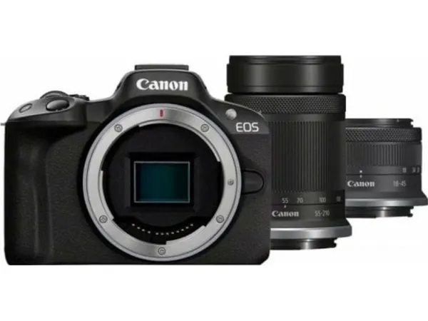 Canon EOS R50 - Digitalkamera - spejlløst - 24.2 MP - APS-C - 4K / 30 fps - 2.5x optisk zoom RF-S 18-45 mm F4.5-6.3 IS STM objektiv, 55-210 mm F5.0-7.1 IS STM objektiv - Wi-Fi, Bluetooth - sort