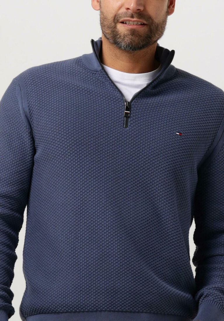 TOMMY HILFIGER blauwe tommy hilfiger trui oval structure zip mock