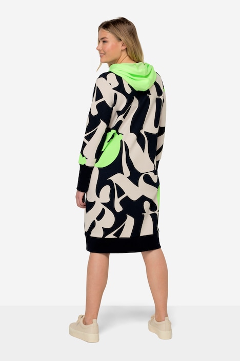 Midi Sweatkleid, Kapuze, Langarm