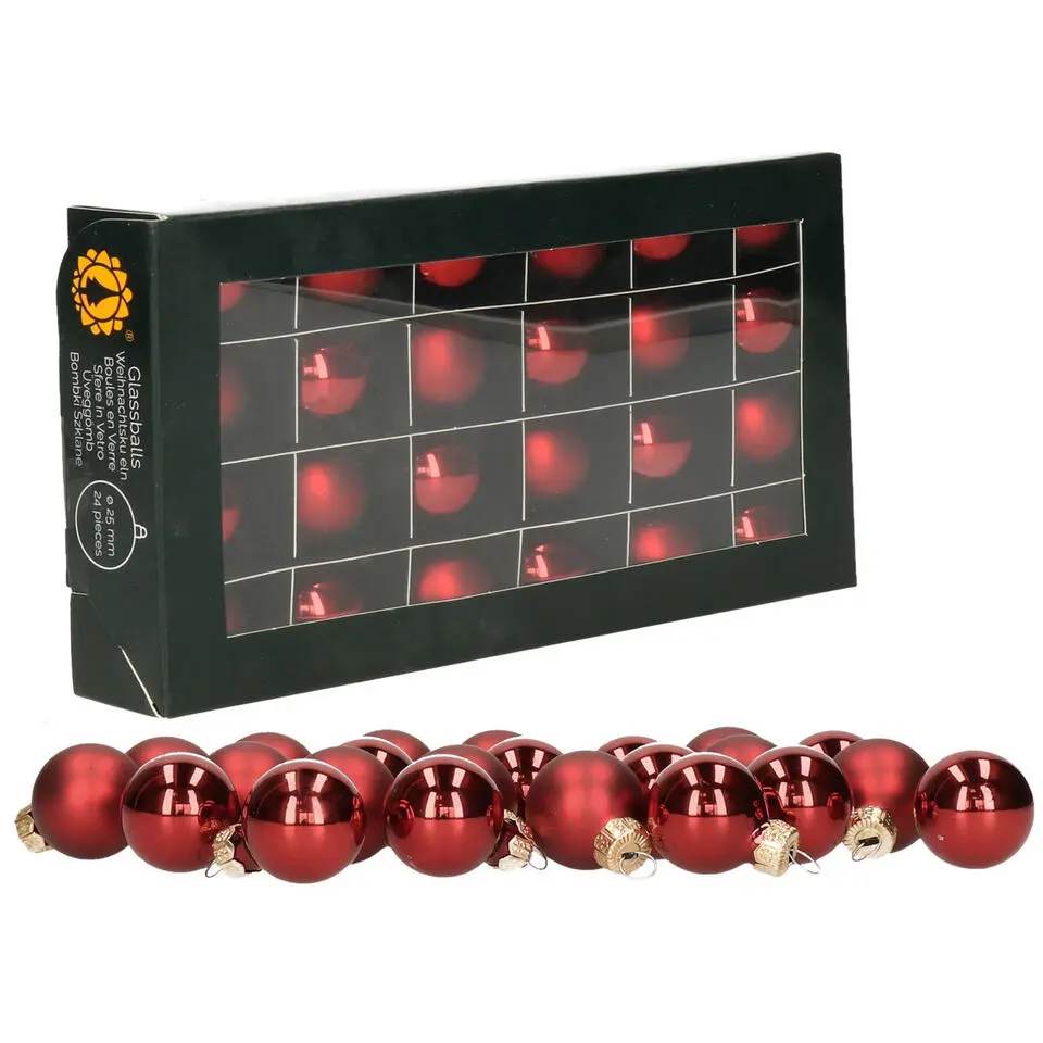 Othmar Decorations kerstballetjes glas -24x -donkerrood -2,5 cm