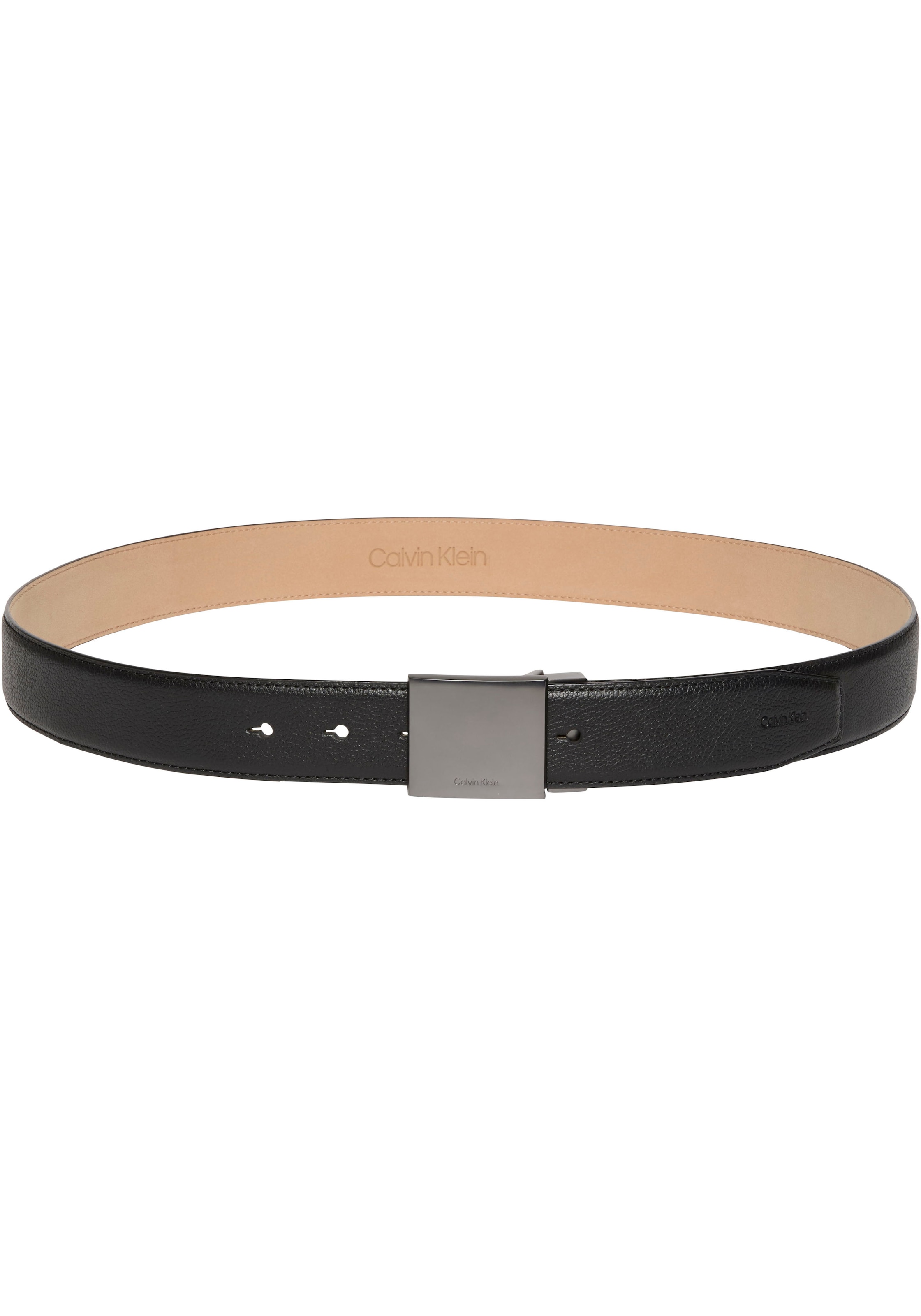Calvin Klein Ledergürtel »DRESS PLAQUE PEBBLE 35MM ADJ« Grössenverstellbar mit Metallschliesse