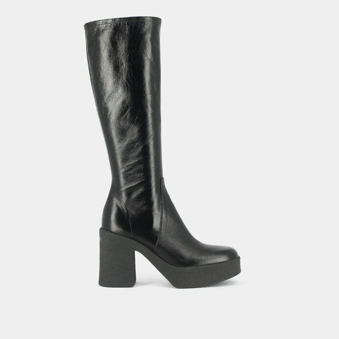 Bottes à plateformes  en cuir vieilli noir