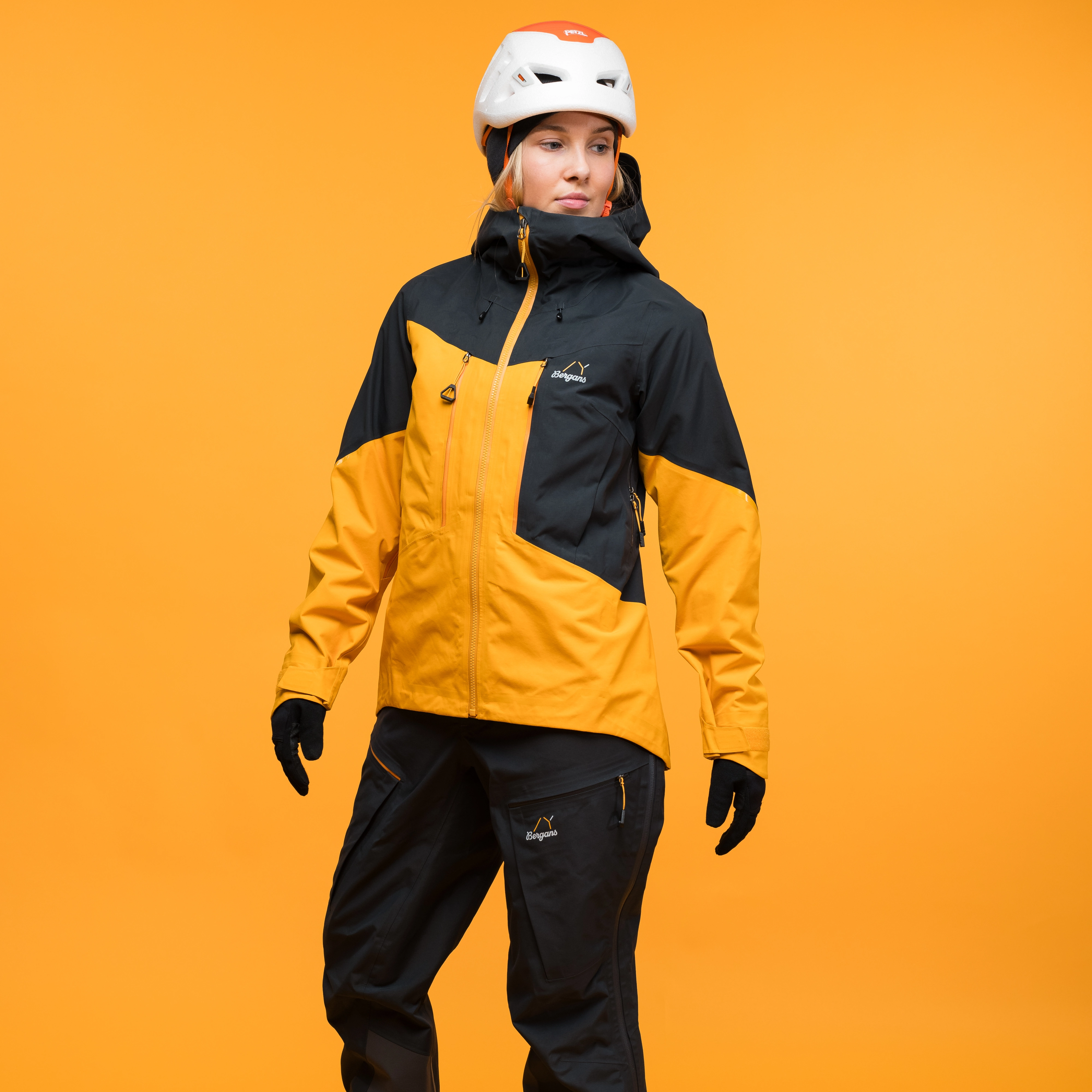 Y MountainLine Bold 3L Shell Jacket Women Mango Yellow / Dark Shadow Grey