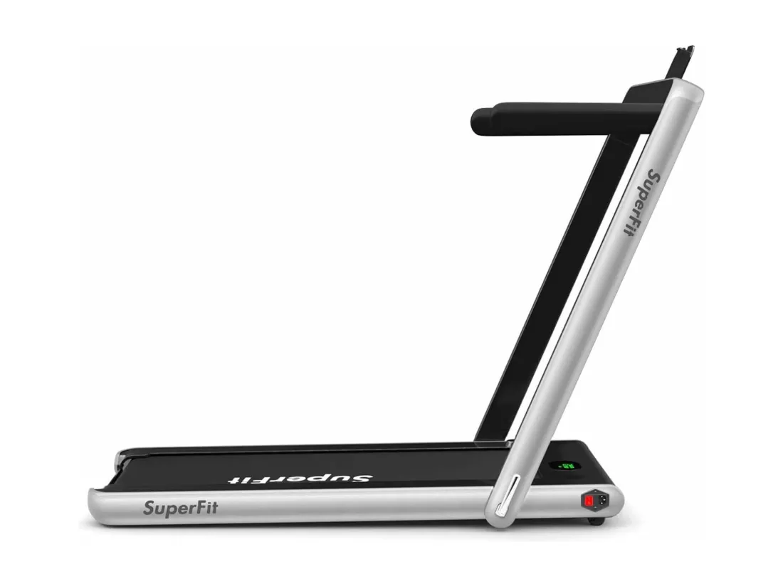 Tapis de Course Electrique Pliable 2 en 1 Contrôlé par APP 12 Km/H avec Ecran LED Haut-parleur Bluetooth Moteur 0,75HP (Argent)