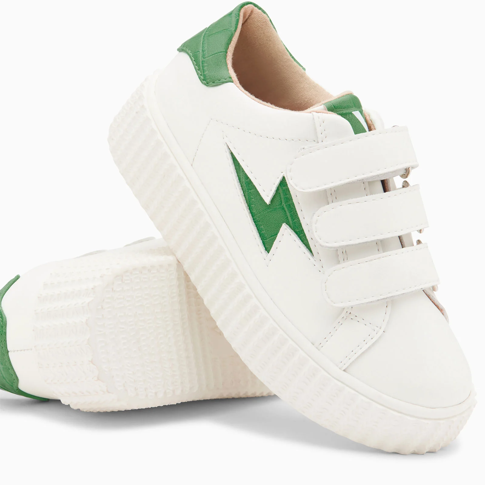 Sneakers-Baskets éclair Mini Elsa blanc et vert menthe croco à scratchs