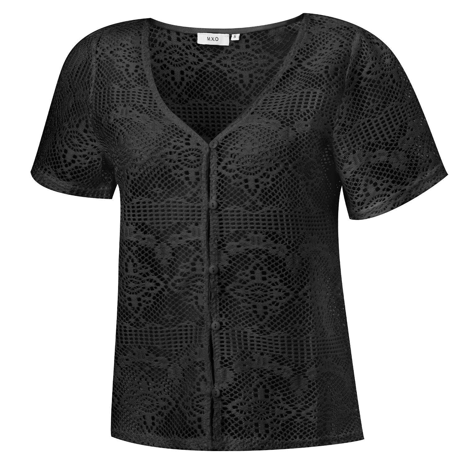 Damen Strickjacke mit Ajourmuster im Häkeldesign