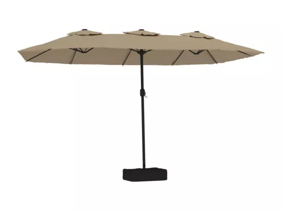 Parasol à double tête avec LED taupe 449x245 cm