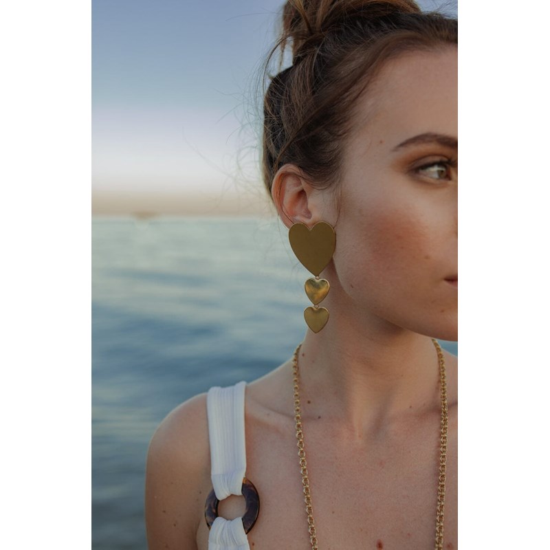boucles d'oreilles puces pendantes coeurs plaqué argent - APHRODITE