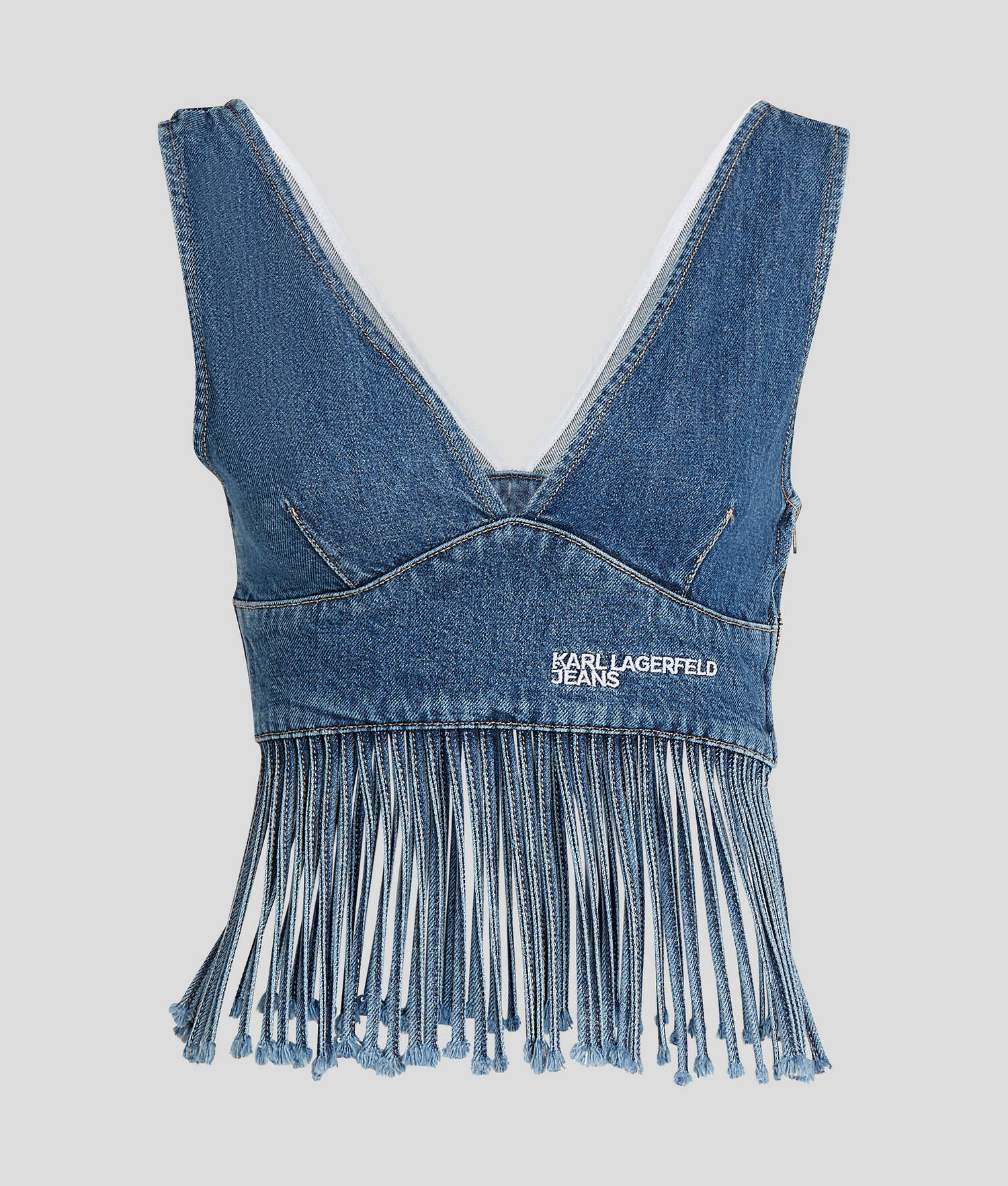 TOP EN DENIM FRANGÉ - Bleu moyen lavé à la pierre