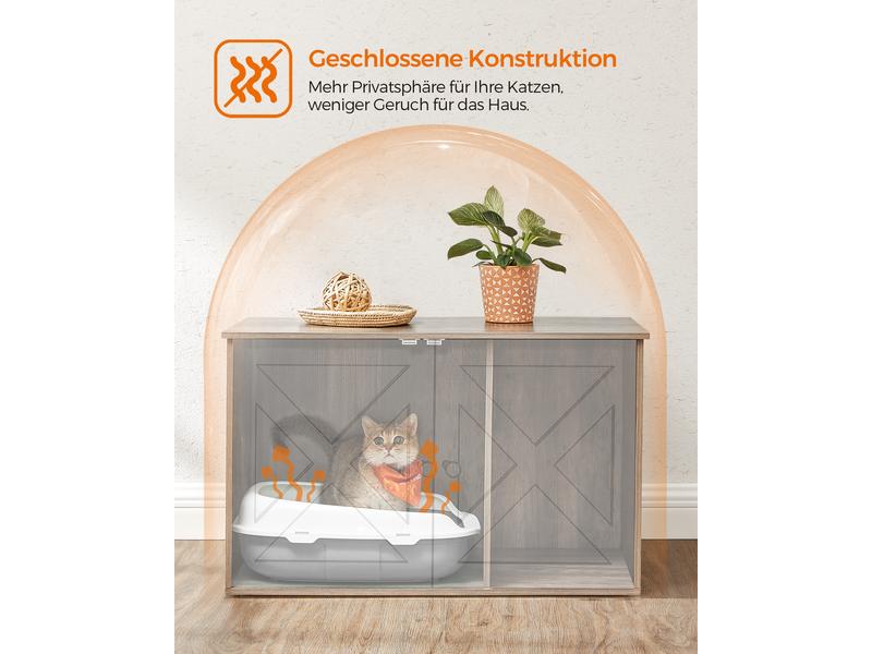 Feandrea Katzenhaus für Katzentoilette, Grau Katzenschrank für Katzentoilette mit Türen
