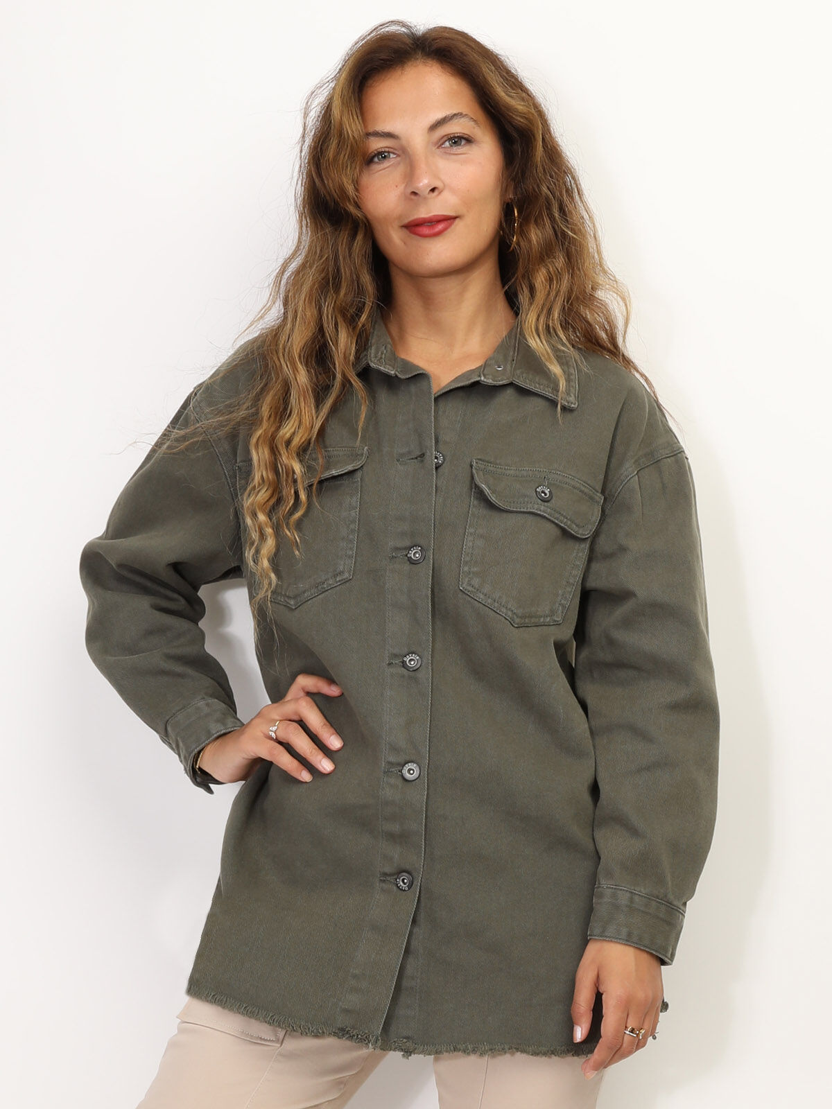 Surchemise oversize en denim- Kaki