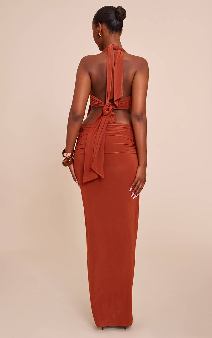 Rouille Robe Longue Moulante À Décolleté Plongeant Extrême