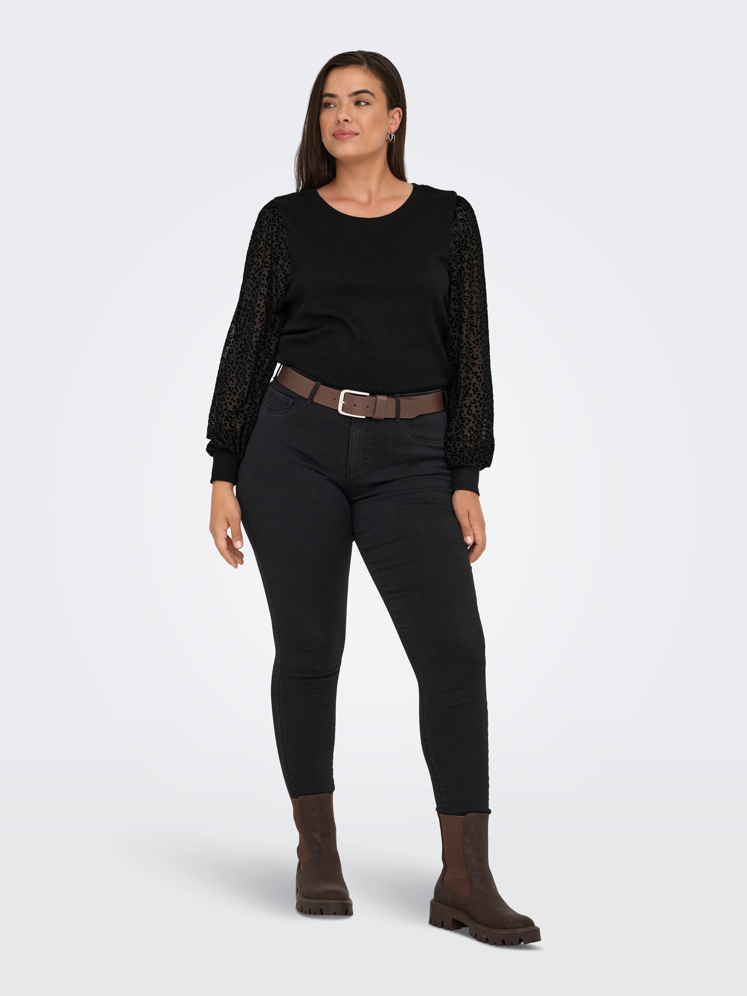 ONLY CARMAKOMA Langarmshirt »CARVELENA L/S O-NECK BLOUSE JRS«, Meshärmel mit Leoprint