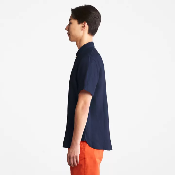 Chemise en lin Mill Brook pour homme en bleu marine