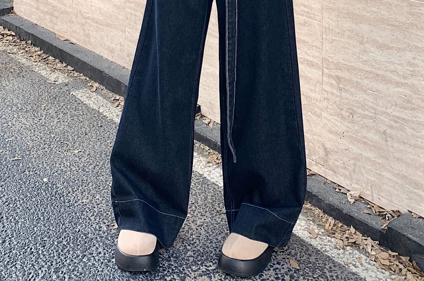 Beem - High Rise Plain Wide Leg Jeans met riem