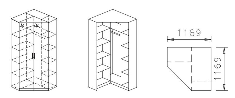 Eckkleiderschrank - weiß Hochglanz - 117 cm
