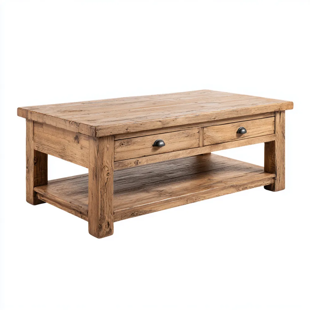 Couchtisch Holz 120x60x45 cm - Rustikales Design mit Schubladen