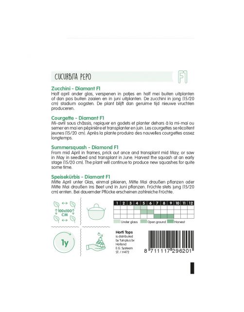 Hortitops Courgette Diamant F1 - Groentezaden - 2 g