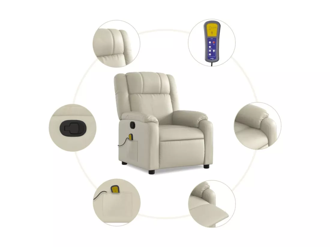 Fauteuil inclinable massant Crème Similicuir