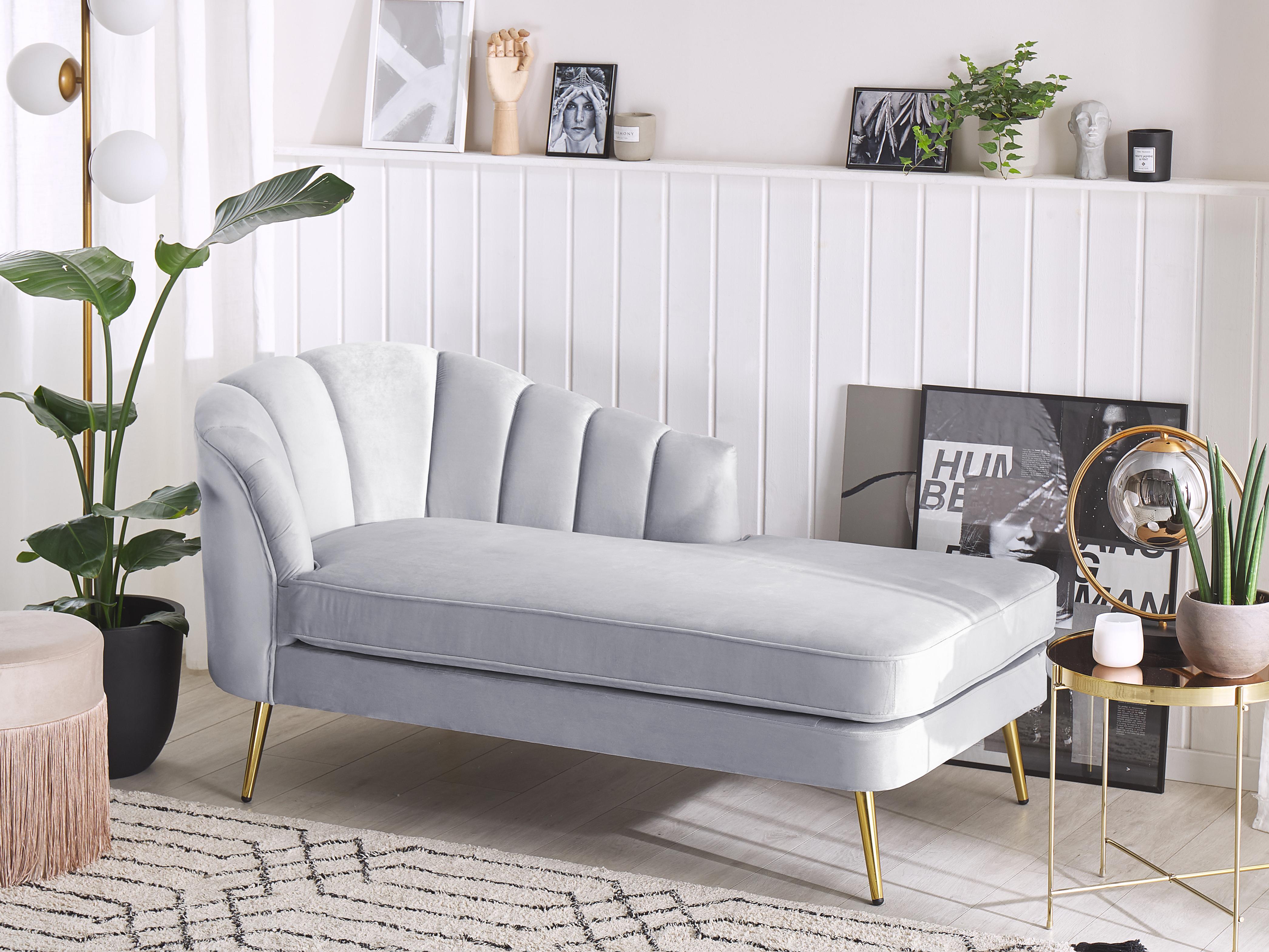 Linkszijdige chaise longue ALLIER Fluweel Lichtgrijs
