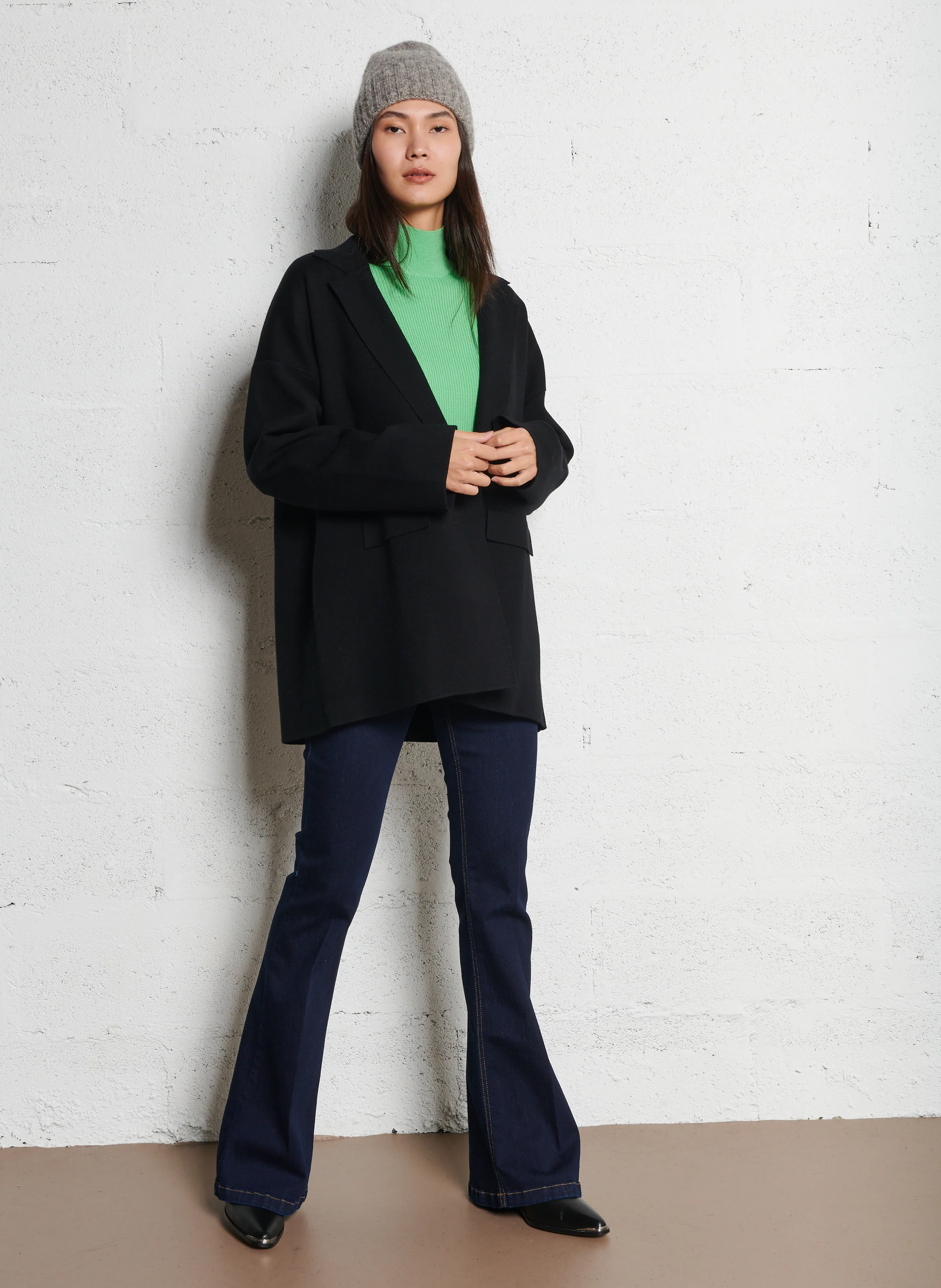 Pull col rond droit en laine | Vert