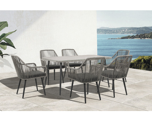Garden Place Eetkamerset Paula 6-zits bestaande uit: 6 stoelen, tafel, inclusief kussens (grijze stof)